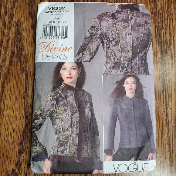 00s Vogue Pattern V8332 Reversible Jacket Semi Fitted Turned Sleeve Band 6 - 12 - Picture 1 of 2